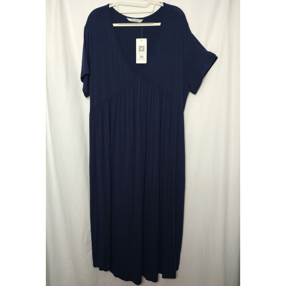 New (spot) Ekouaer Navy Midi Dress Size XXL Stretch Jersey POCKETS Comfortable